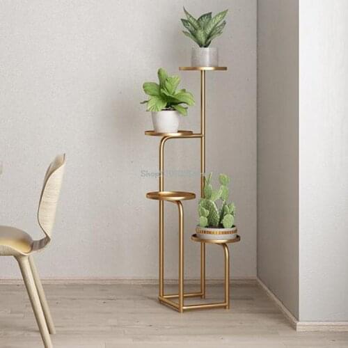 Nordic Creative Flower Stand Balcony Shelves Iron Flower Shelf Indoor Living Room Floor Type Simple Green Flower Pot Rack