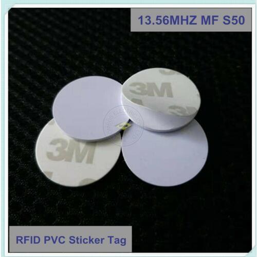 13.56MHz MF1 S50 Ф25mm Sticker coin RFID Round tag card Waterproof IC Tag