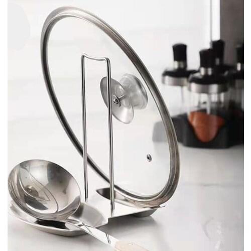 Kitchen Tools Stainless Steel Holder Pan Pot Cover Lid Rack Metal Stand Pot Lid Shelf Soup Spoon Rests Kitchen Organizer