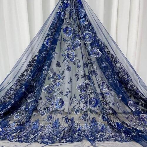 Latest2021High Quality African Nigerian Organza Lace Fabric Wewing Wear Tulle Sequins Wedding Party Gown Dress Embroidery 5Yards