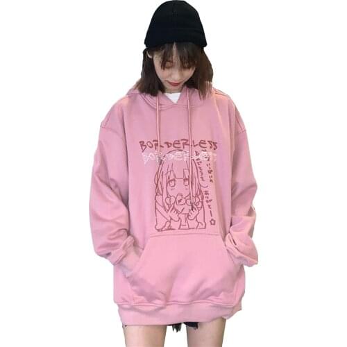Harajuku Kawaii Pink Cartoon Hoodies Women Y2k Cute Oversized Pullovers Tops Korean Long Sleeve Couple Hoodie Clothes