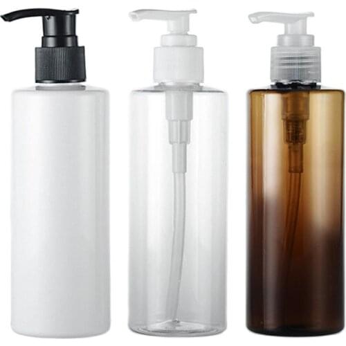 250ML X 25 Brown White PET Flat Shoulder Refillable Bottle For Liquid Makeup Plastic Lotion Pump Bottle For Shampoo Containers