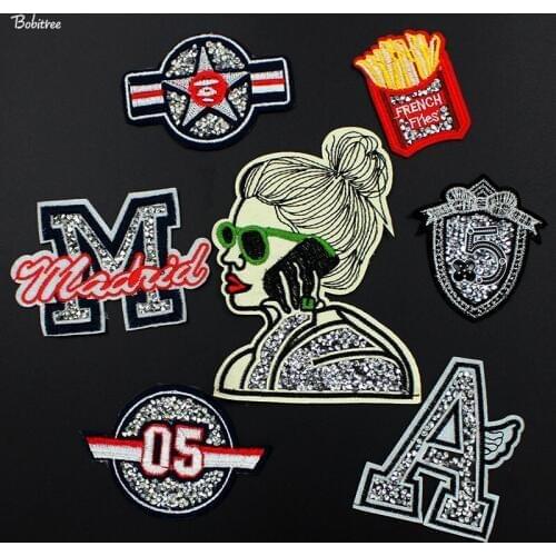 Fashion Cool White Rhinestone Patches Iron on Badges for Clothes Women Girls Cloth Decoration DIY Accessory