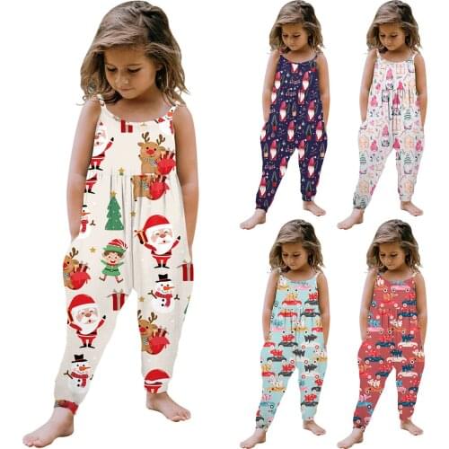 Cartoon Christmas Romper Toddler Girls Baby Kids Xmas Santa Gnome Jumpsuit Strap Kids Playsuit Outfits Baby Clothes Costume