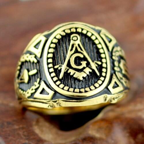 Big Finger Ring Size 13 14 15 Mens Freemasonry AG Logo Gold Masonic Titanium Steel 316L Anniversary Rings For Men