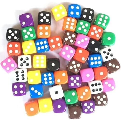 50Pcs 16mm Multi Color Six Sided Spot D6 Playing Games Dice Set Opaque Dice For Bar Pub Club Party Board Game