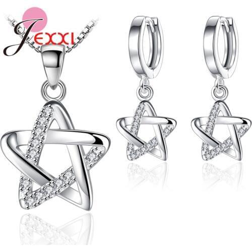 High Quality 925 Sterling Silver Bridal Jewelry Sets for Women Girls Accessory Cubic Zircon Crystal Necklace Earrings Set Gift