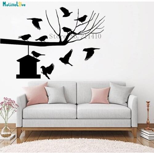 Tree Wall Sticker Vinyl Branch with a Bird House Decals Home Decoration For Living Room Bedroom Self-adhesive Art Murals YT550