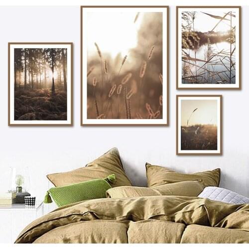 Reeds Bird Straw Wheat Lake Forest Autumn Wall Art Canvas Painting Nordic Posters And Prints Wall Pictures For Living Room Decor