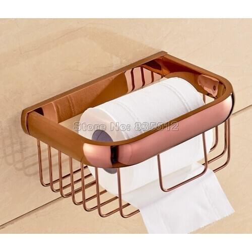 NEW Rose Gold Polished Brass Bathroom Accessory Toilet Paper Holder Roll Tissue Holder Basket Wall Mounted Wba536