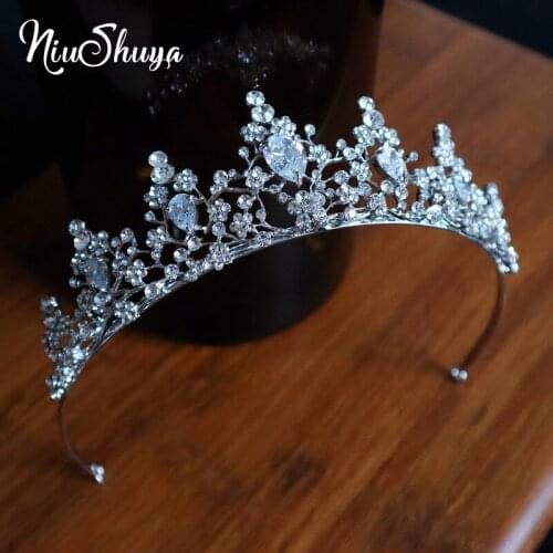 NiuShuya Luxury Crystal Flower Bridal Tiaras Elegance CZ Crowns Rhinestone Pageant Crown Headpieces Wedding Hair Accessories