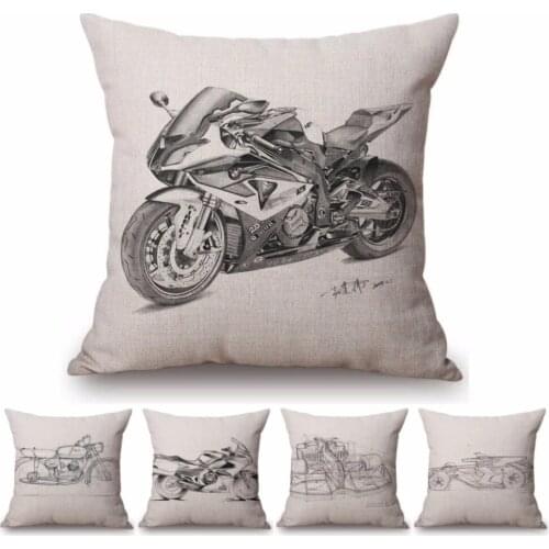 Nordic Motorcycle Racing Car Sketch Drawing Sofa Throw Pillow Cover Double-sided printing Gift Linen Chair Seat Cushion Cover