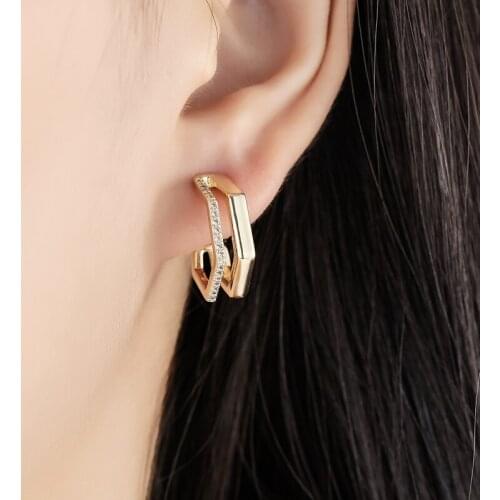 The Latest Version Of Double Layer Geometric Earrings Retro France Creative Polygon Metal Piercing Earrings For Women 2021