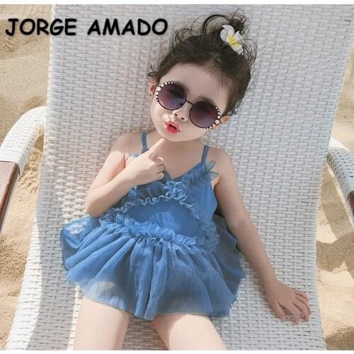 2021 New Summer Kids Girls Swimwear One Piece Candy Color Sling Swimsuit Children Cute Style Hot Spring Clothes E2537