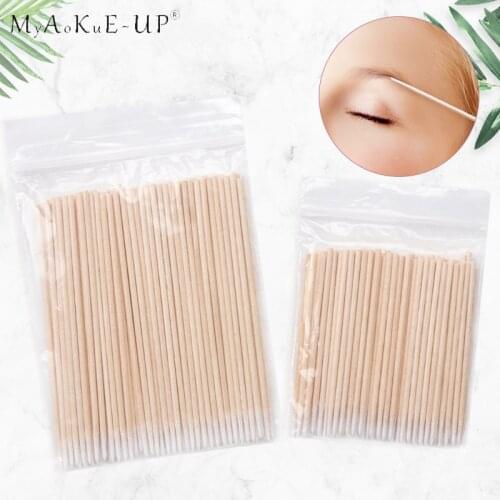Disposable Ultra-small Cotton Swab Lint Free Micro Brushes Wood Cotton Buds Swabs Eyelash Extension Glue Removing Tools