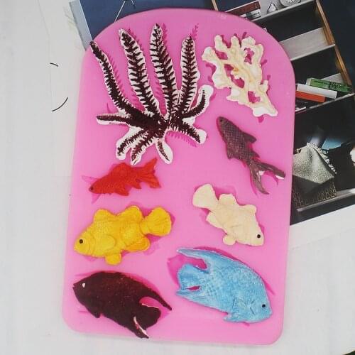 P1016 Ocean Series Small Fish Seagrass Coral Silicone Molded Sugar Chocolate Cake Decoration Model