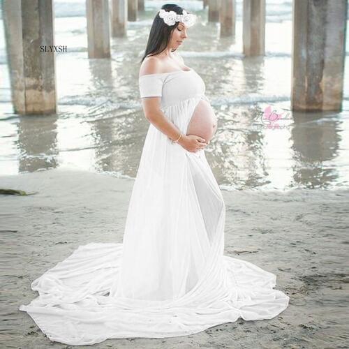 Maternity dress Pregnant dress Photography Props Chiffon Dresses Off Shoulders for Pregnant Women dress White shoulderless