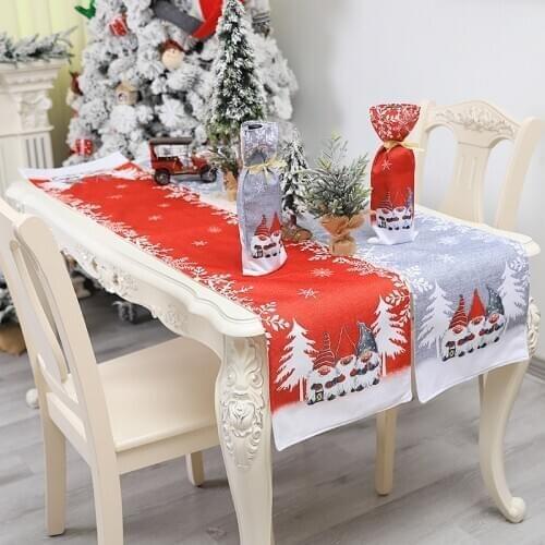 Christmas Decorations Table Runner Table Flag Cartoon Printing Tablecloth Holiday Hotel Restaurant Forest Man Doll Table Runner