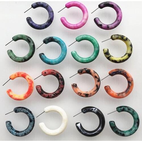 UJBOX Exclusive Synthetic Stone Earrings Multicolor Autumn Winter Geometric Green Blue Purple Black Hoop Earrings Wholesale