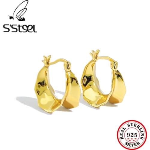 SSTEEL Irregular Earrings Sterling Silver 925 For Women Korean Personalized Gold Hoop Earings Bijoux Femme 2020 Fine Jewelry