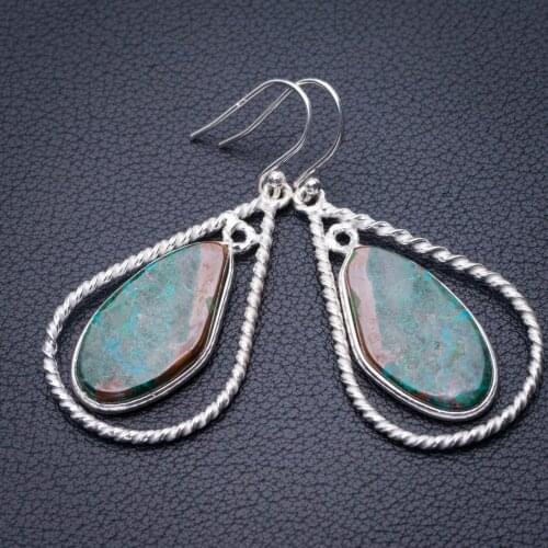 StarGems Natural Chrysocolla Handmade 925 Sterling Silver Earrings 2" E0543