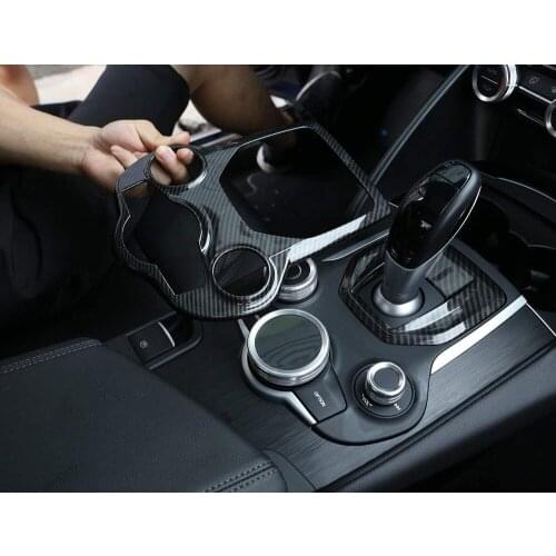 Carbon Fiber Style ABS Chrome Center Console Decoration Frame Trim Cover for Alfa Romeo Giulia Stelvio 2016-2018