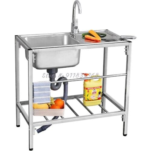 Stainless Steel Sink Countertop Integrated 304 Kitchen Single Tank With Stand Simple Rental Room Sink Sink
