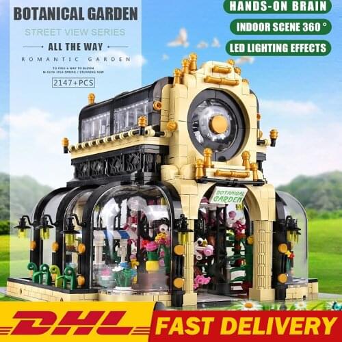 MOULD KING Streetview Building Toys Model The MOC Botanical Garden With Led Lights Set Blocks Bricks Kids Toys Christmas Gifts