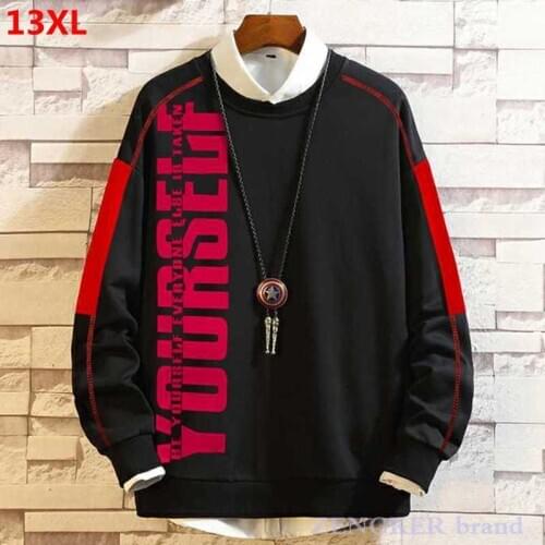 Oversized mens casual loose round neck hoody color matching 170kg 12XL 13XL shirt 10XL 11XL oversized sweatshirt