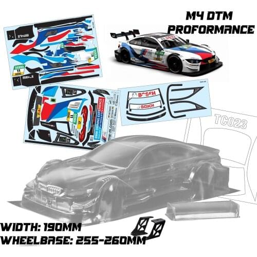 High quality M4 DTM Touring 1/10 drift RC PC body shell lampshade190mm width Transparent drift body shell RC hsp hpi trax Tamiya