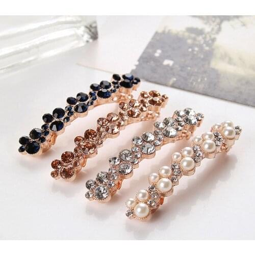 RE 1 Pcs Fashion Crystal Rhinestone Pearl Hairpins Barrettes Hair Clip Clamp Jewelry Styling Tools Women Hair Accessories S1725