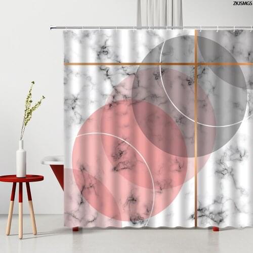 Marble Ink Texture Shower Curtains Fabric Gray Yellow Red Round Geometric Pattern Home Decor Bathroom Accessories Bath Curtain