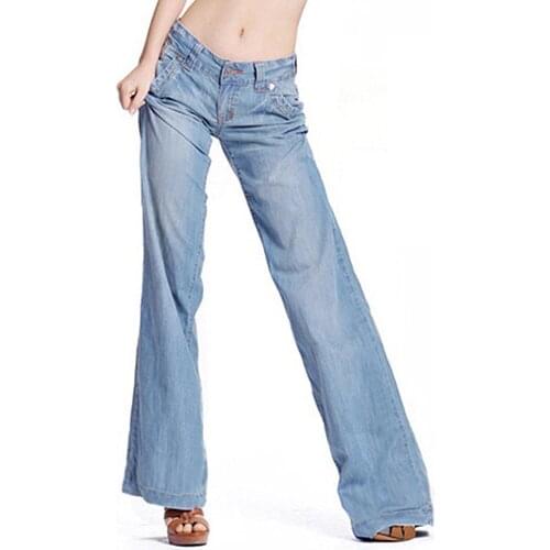 Womens Jeans Hippie Pants Fashion Slim Temperament Casual Vintage Wide-legged Bell Bottom Jeans Flared Trousers 2021