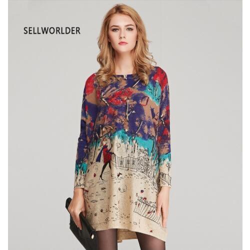 2018 NEW Autumn Long Oversize Sweater Women Casual Coat Sleeve Print Woman Sweaters Pullovers Fashion Pullover Clothing