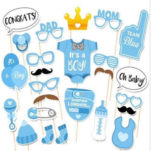 1 set boy/girl holding camera prop baby shower pink/blue shooting accessories party decoration baby birthday birthday supplies-7