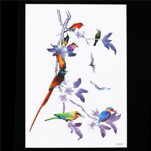 Flower Bird Decal 1pc Waterproof Tatoo Chinese Traditional Painting HB551 Oriole Temporary Tattoo Sticker for Women Men Body Art