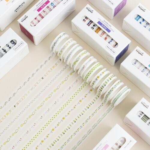 10 Rolls Basic Color Washi Tape Set DIY Diary Decoration Tearable Paper Stickers Hand Account Material Stationery