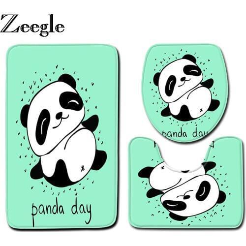 Zeegle 3pcs Bathroom Carpet Set Panda Printed Bath Mat Non-slip Bath Rugs Shower Mat Absorbent Mat For Toilet Bathroom Mat