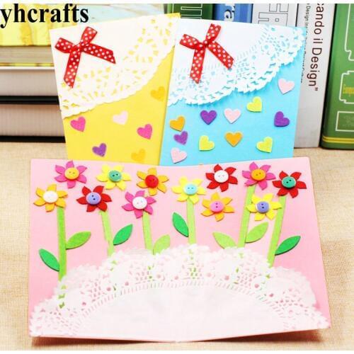3PCS/LOT,3 design Felt 3D greeting cards craft kits with envolope Mothers day Teachers day card Early developing toys Kids diy
