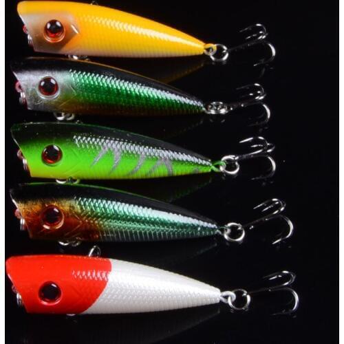 5PCS Isca 6cm 6.5g Popper Fishing Lure Minnow Hard Bait With Three Fishing Hooks Fishing Tackle Wobbler 3D Eyes Crankbait