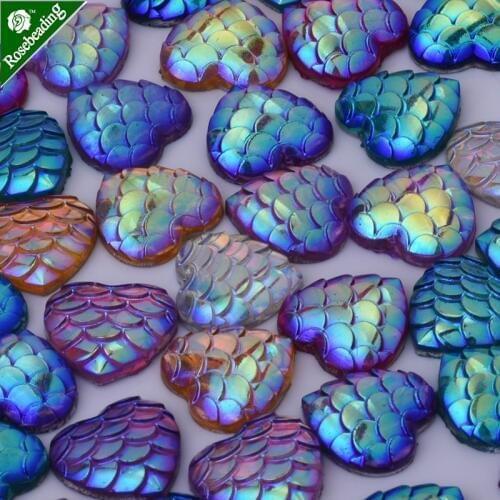 50pcs 12mm Heart fish scale resin mermaid cabochon,flat back