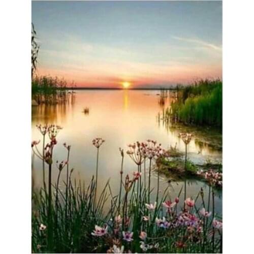5D DIY Diamond Painting Embroidery Lake Sunset Landscape Cross Stitch Mosaic Rhinestone Decorative Mosaic WG2227 WG2226