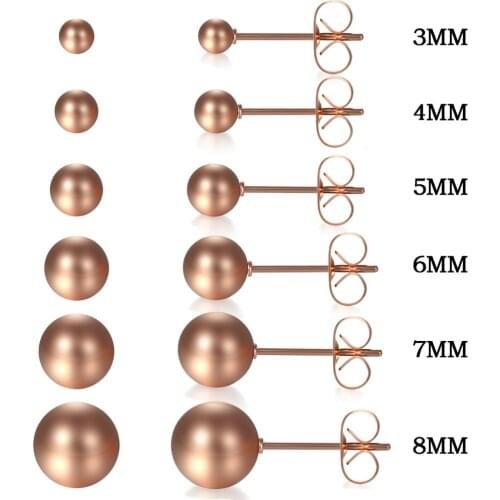 BONISKISS 6 Pairs Mens Womens Stainless Steel Ball Bead Stud Earrings 3MM-8MM Blue/black/Silver Color Punk Earring Sets Muje