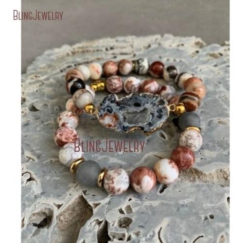 Agate Geode Druzy Bracelet Crazy Lave Agates Stretch Bracelet Set of 2 SE33671