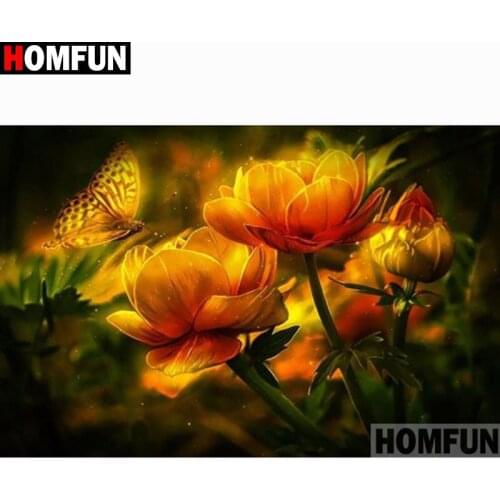 HOMFUN Full Square/Round Drill 5D DIY Diamond Painting "Flower butterfly" Embroidery Cross Stitch 5D Home Decor A15934