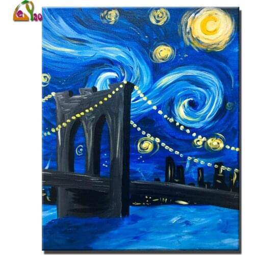 Diamond Painting Home Decor Van Goghs Starry Sky Bridge DIY 5D Full Square round Diamond Embroidery Diamond Mosaic Cross Stitch