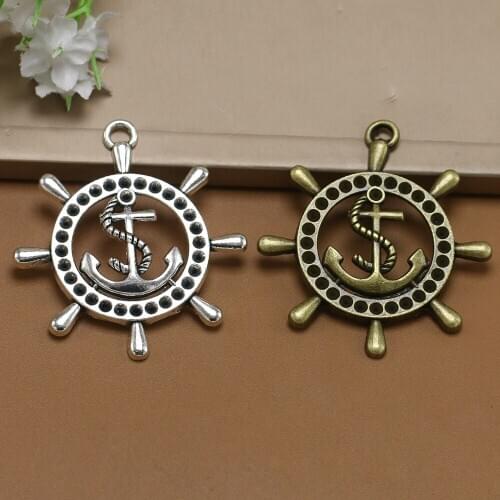 ANGRLY 5pcs 50*45MM Have Hook Up Fashion Alloy Two-color Anchor Retro Pendant Pirate Steering Wheel Handmade Craft Material