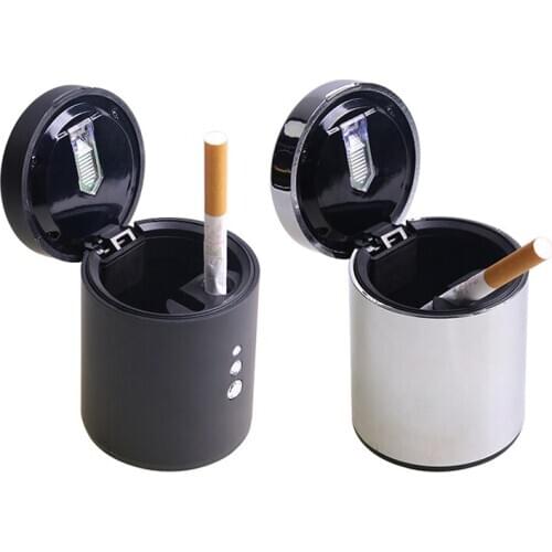 Car Ashtray Portable LED Light Cigarette Smoke Ashes Holder for Car Flame Retardant High Quality Ash tray Black Silver