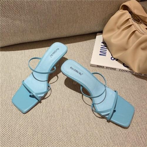 Chaussure Femme ete 2021 High Heel Slippers Ladies Casual Sandals Strap Elegant Sexy Fashion Female Slides Women Summer Shoes