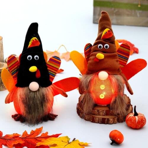 Thanksgiving Day Turkey with Light Faceless Doll Ornaments Toy Harvest Festival Decoration Doll Layout Props Elf Doll